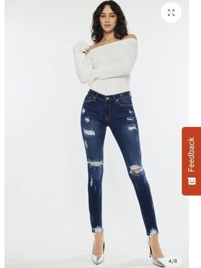 KanCan Cora Mid Rise Super Skinny Jeans Dark Wash Distressed Women’s Size 7/27